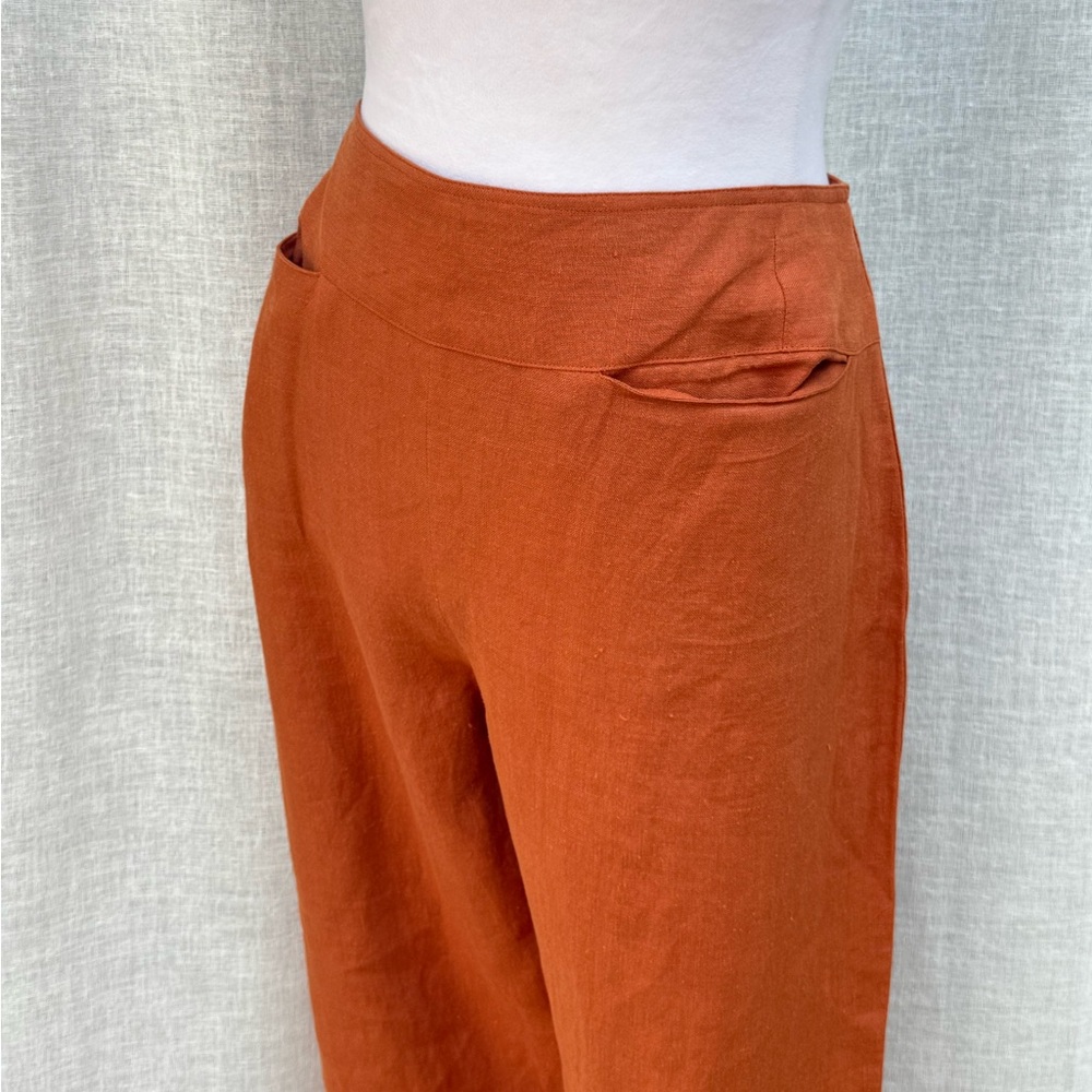 Jaeger Rust Colored Linen Shirt And Pants Set - Picture 11 of 15